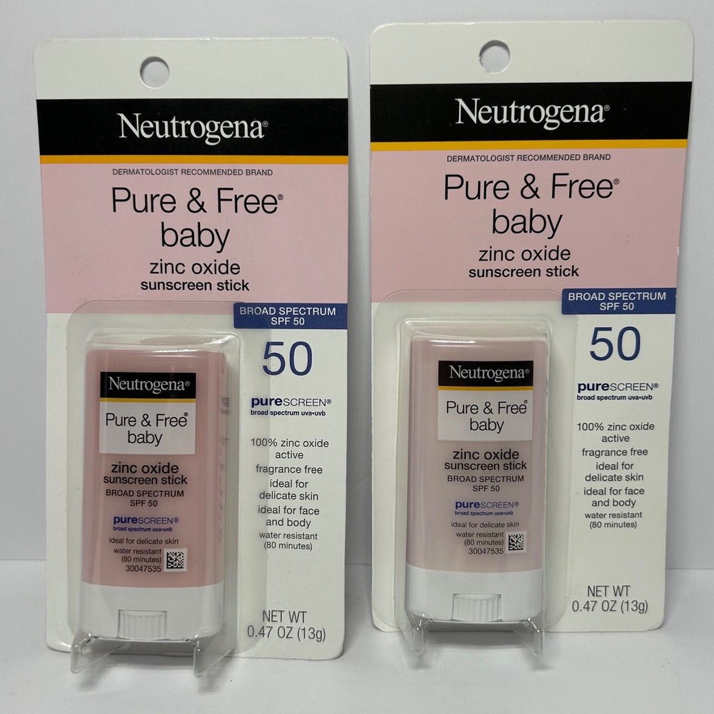 2pk Neutrogena Pure &‎ Free Baby Zinc Oxide Sunscreen Stick SPF 50 0.47oz 13g